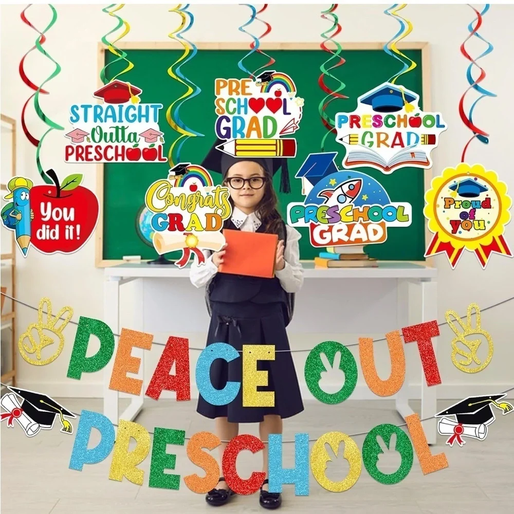 Peace Out Preschool Graduation Banner - Multicolor